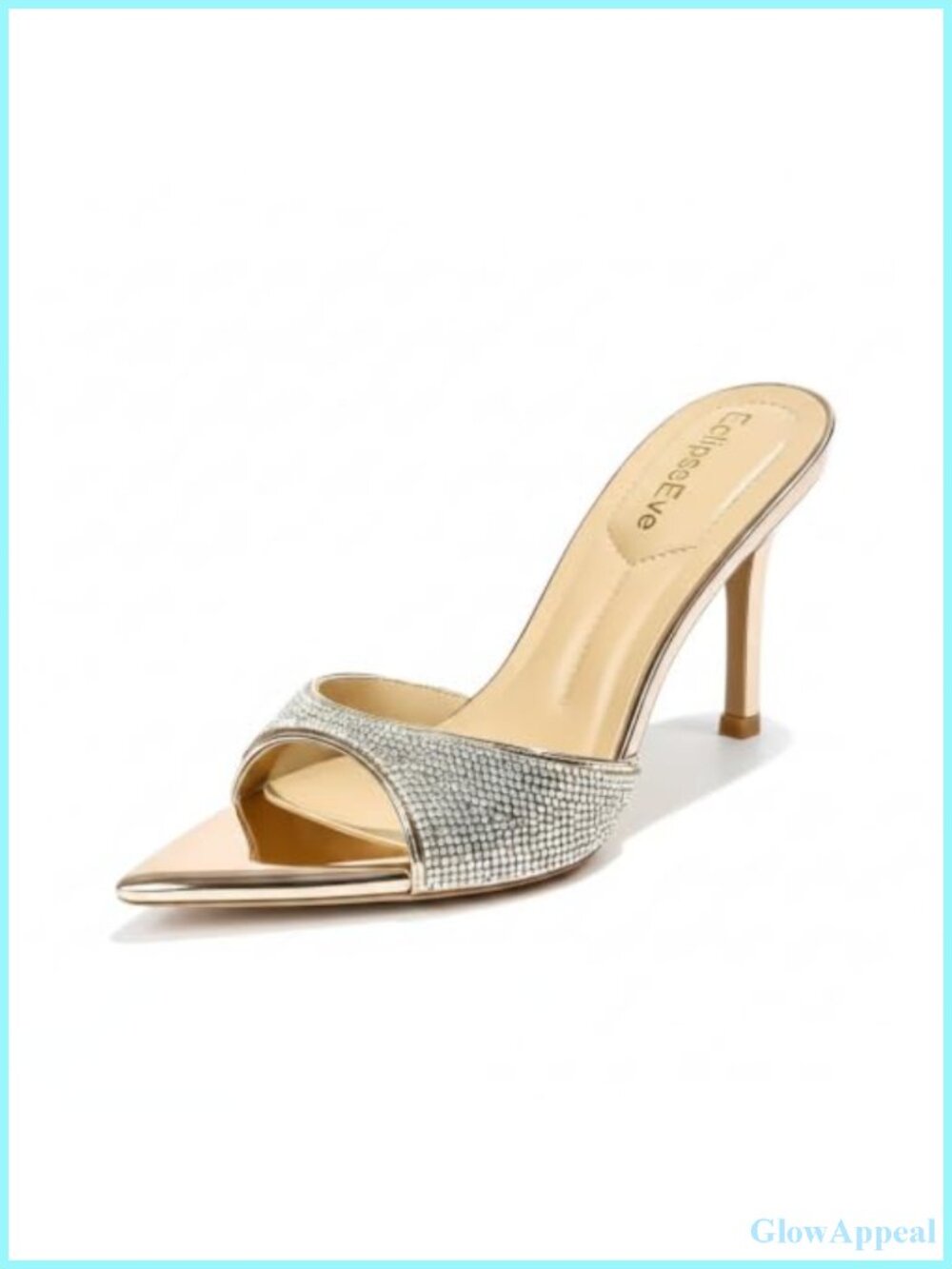 Rhinestone Stiletto Mules Slip-On Pointed Open Toe Heeled Sandals for Party Prom